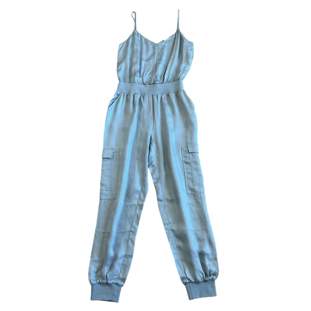 cinq à sept Light Blue Satin Jumpsuit - Picture 3 of 10